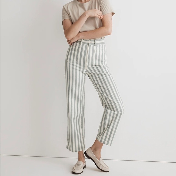 Madewell Denim - Madewell Emmett 2.0 Wide-Leg Crop Pants in Stripe: Patch-Pocket Edition